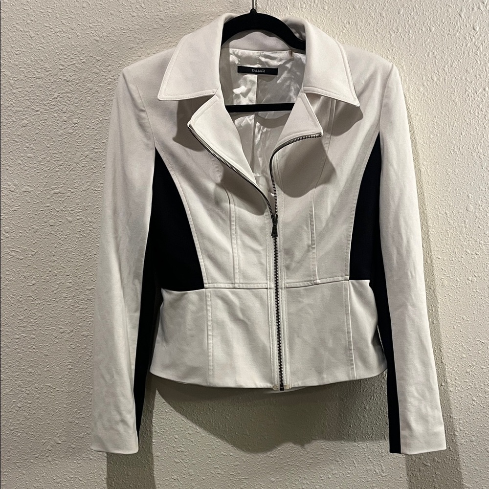 Tahari White Black Moto Jacket Women’s Size 6